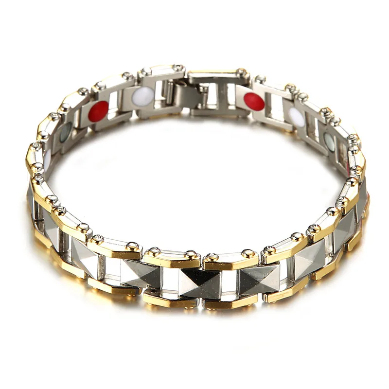 Silver Gold Fashion energy magnetic bracelet for men copper chain link bracelet health germanium Negative Ion Far Infrared bracelet jewelry - Окраска металла: Silver Gold