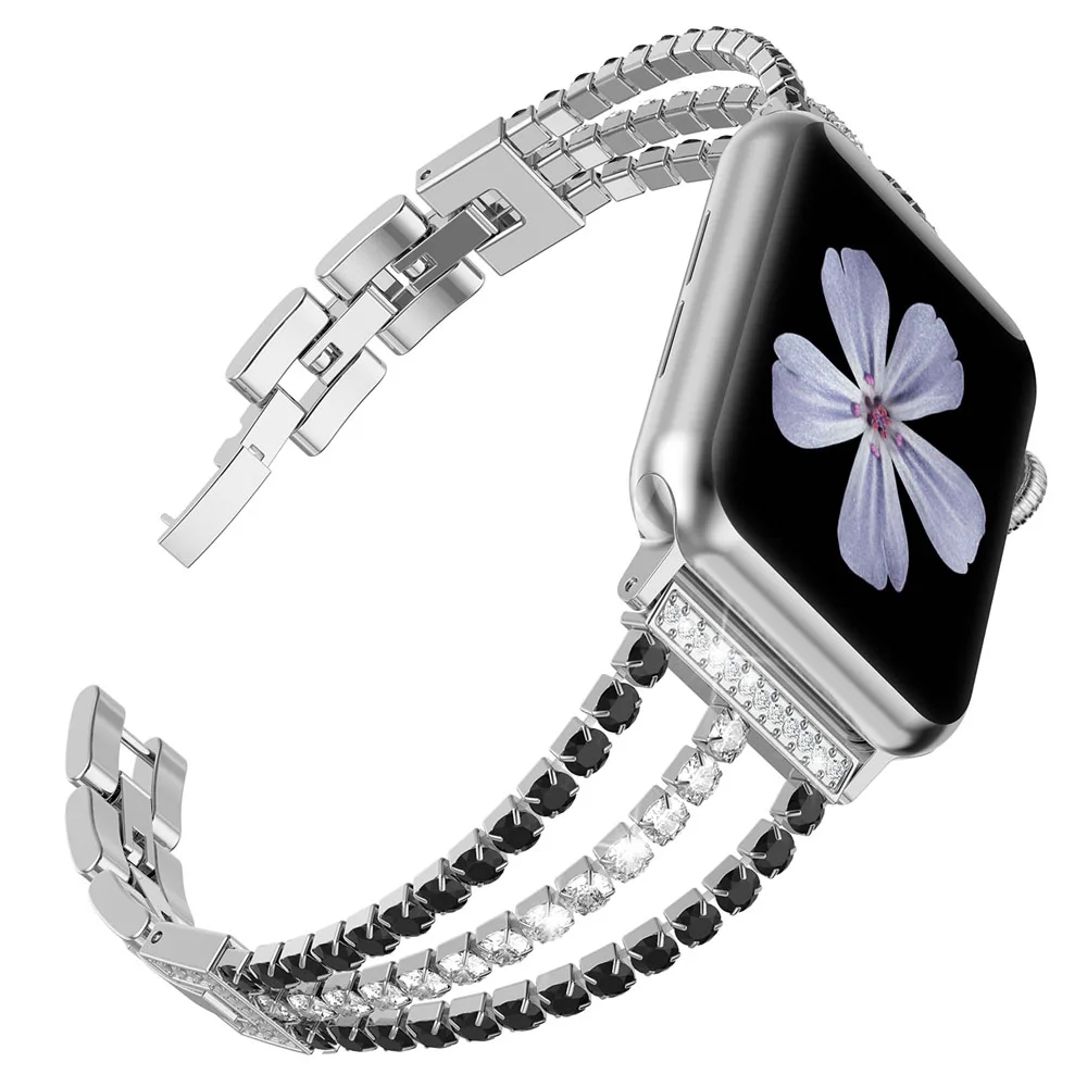 SLBK Бриллиантовый ремешок для Apple Watch, ремешок 40 мм, 44 мм, ювелирный браслет из нержавеющей стали для женщин, для iWatch, серия 5, 4, 3, 2, 1, 38 мм, 42 мм - Цвет ремешка: SLBK