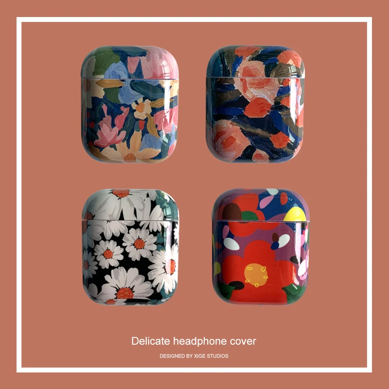 

INS Small fresh Daisy oil painting flowers Earphone Case For AirPods Pro 3 hard P Headset Protective Cover for Apple airpods 1 2
