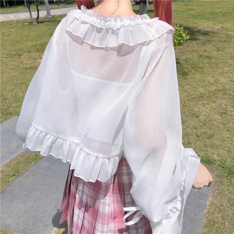 

Jk Lolita Long-Sleeve Women's Shirt Japanese Soft Sweet Style V-Neck Top Summer Y2k Cute Flare Sleeve Original Blouse Female
