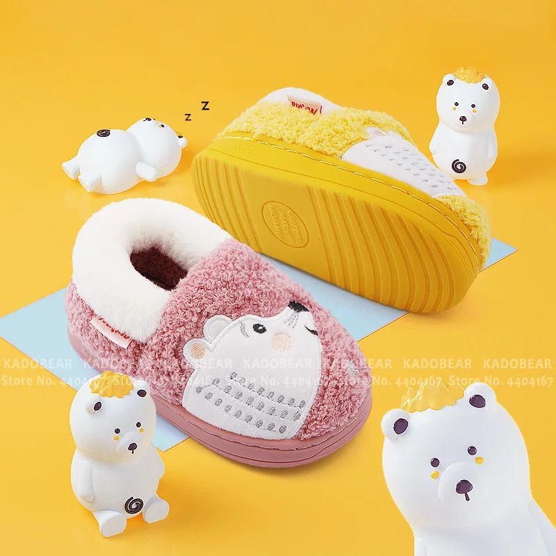 Детские домашние меховые плюшевые тапочки с медведем из мультфильма домашняя