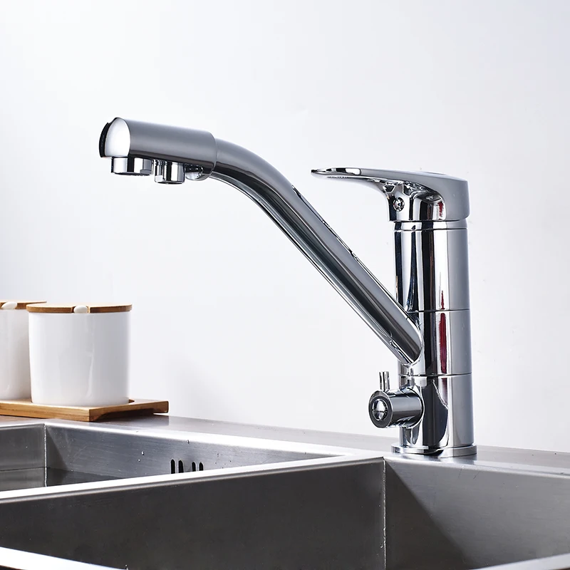 Chrome Faucet Onyzpily Kitchen Sink Faucet Pure Water Cold and Hot Dishwasher 3 Water Outlet Ways Sink Faucet Washer Household torneira de co - Цвет: Chrome Faucet