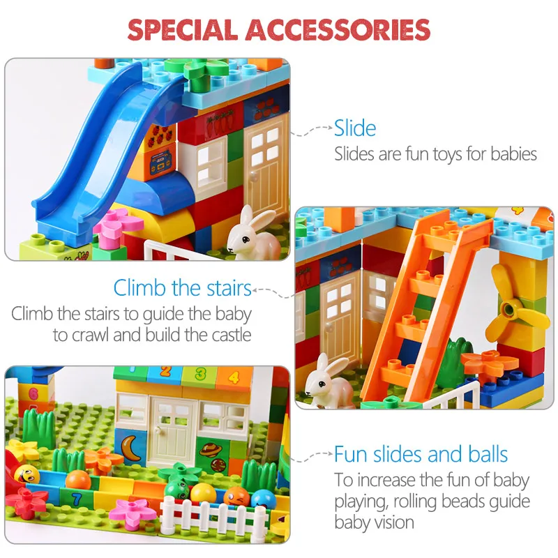 

Big Particle Roof Blocks Compatible City House Big Size Slide Building Blocks Castle Brick Toys For Children