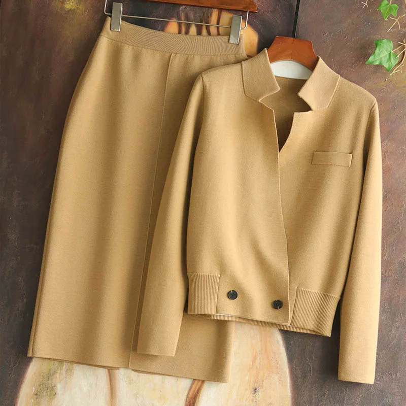

Merino Wool Knit Top + Skirt Women Fashion Two-piece Suit 2021 New Autumn Color Black Camel Off-white Size S-xl