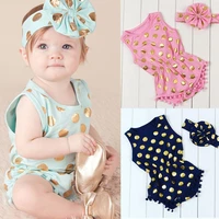 fashion summer cute baby girl gold polka dot soft cotton bodysuit pom pom romper jumpsuit outfits set clothes