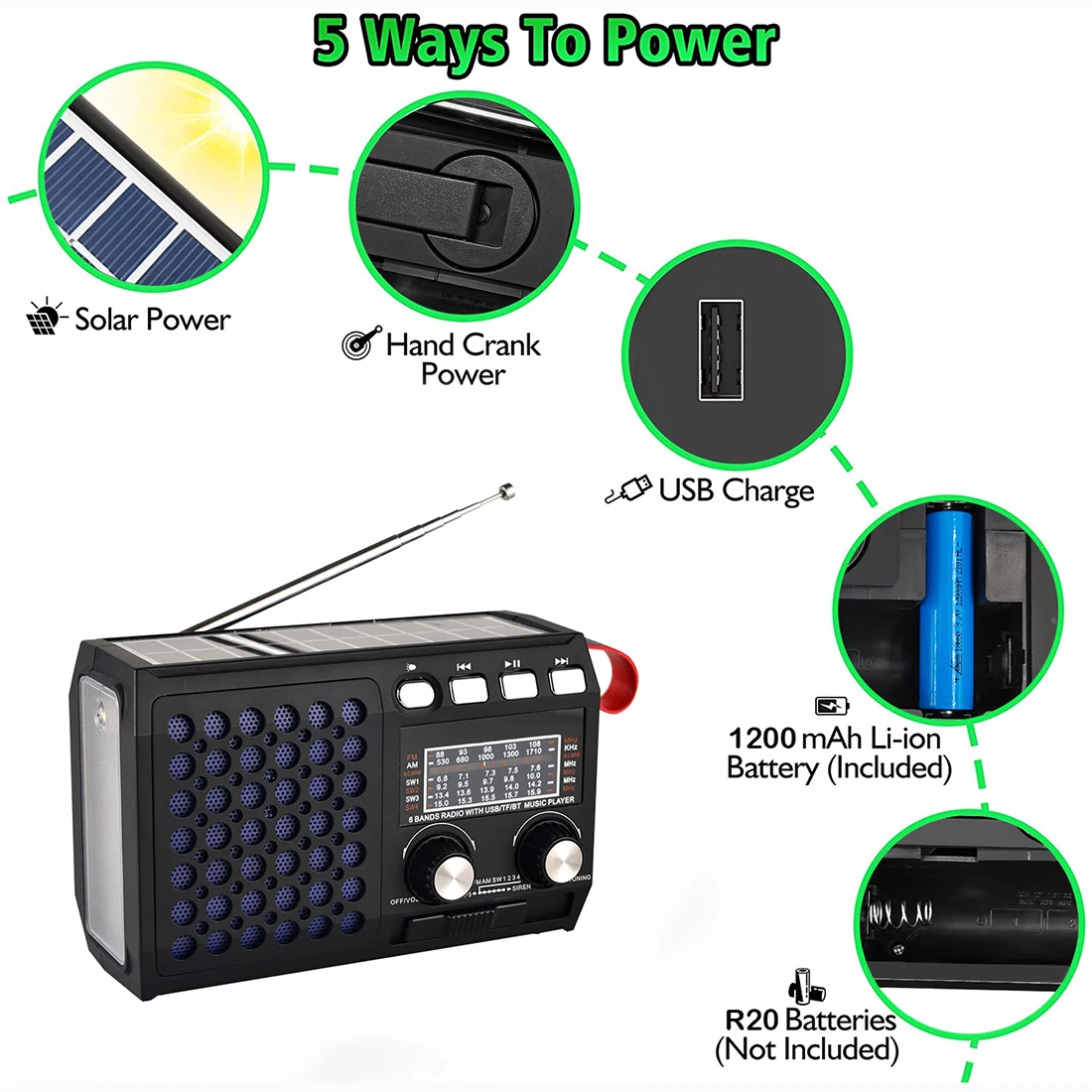 2021 Newest Emergency Radio Rechargeable Portable FM AM SW1-4 with Bluetooth Speaker USB disk or TF Card MP3 Music Player | Электроника