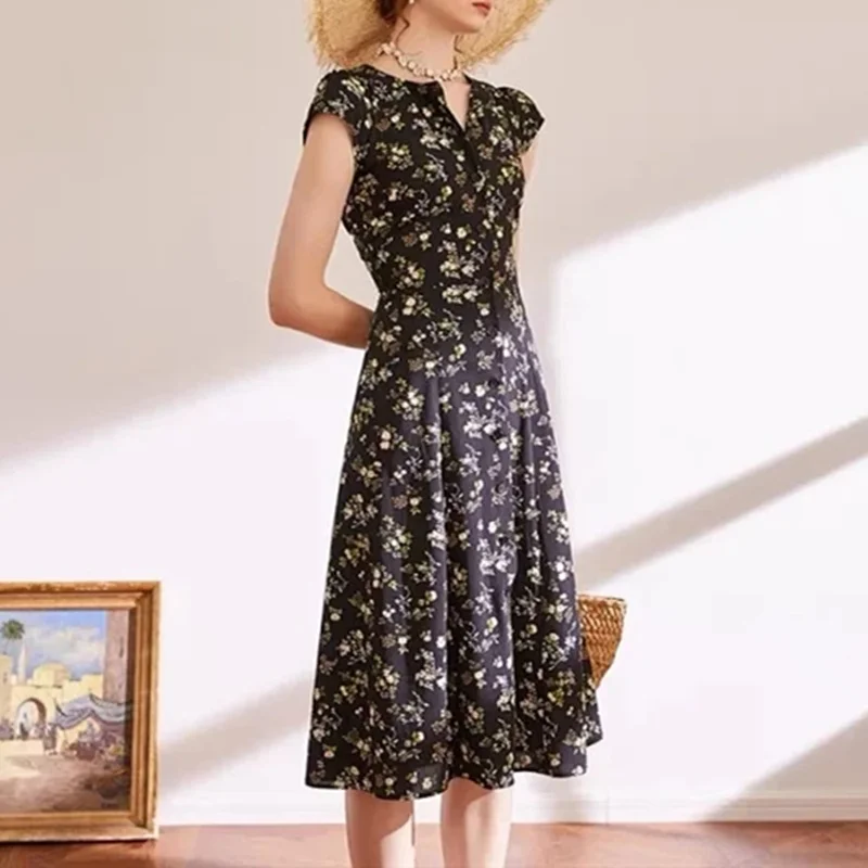 

Женское облегающее платье средней длины, платье с цветочным принтом, коротким рукавом и пуговицами, весна-лето 2021