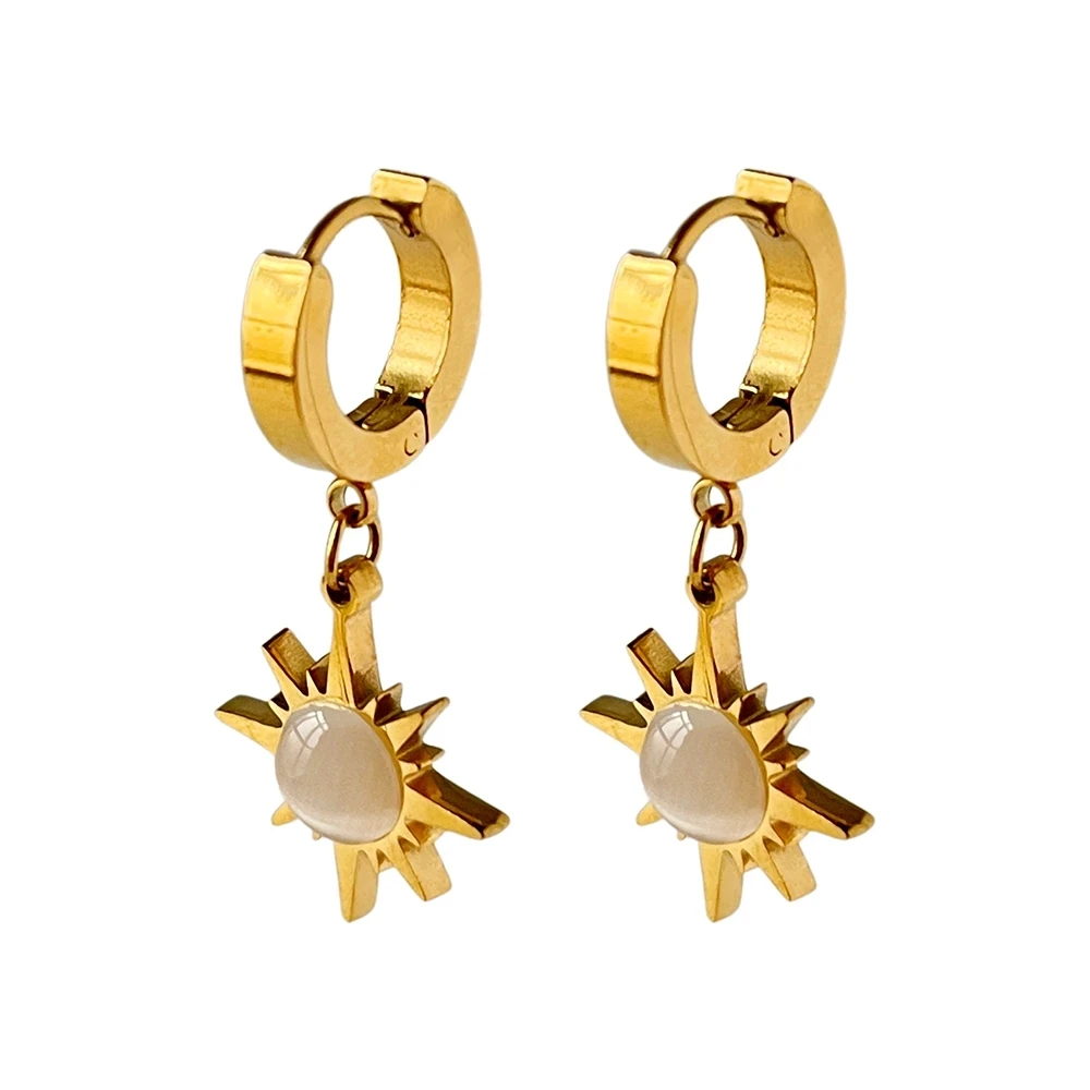 

Ghidbk Vintage Geometric Sun Shaped Hoop Earring Titanium Steel Sunflower Opal Huggie Earrings For Women Statement Jewelry Gifts
