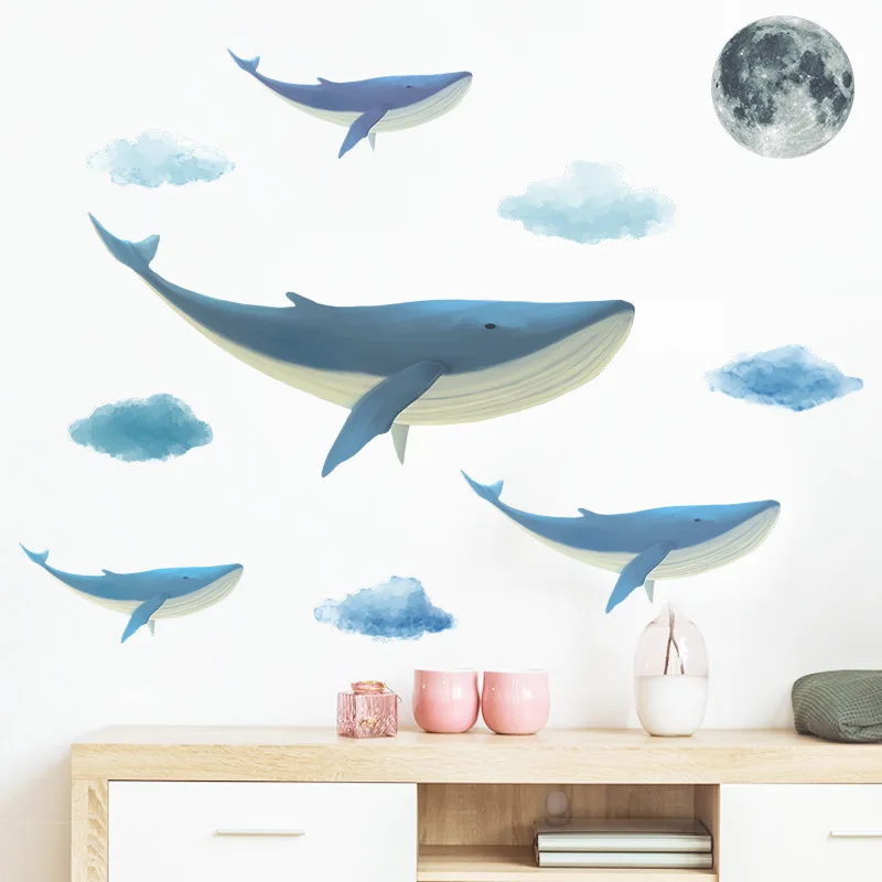 

Cartoon Blue Whale Wall Stickers for Children Bedroom Decor Animals Wall Decals Kids rooms Decorative Art Murals Home Decoration