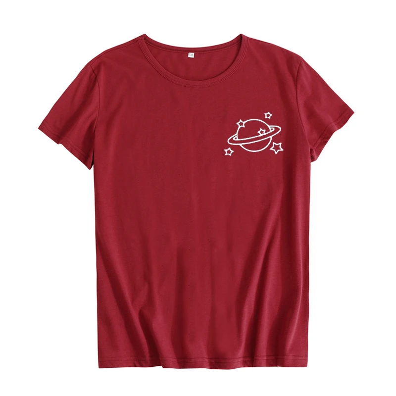 Планета Сатурн карман печать футболка женская одежда 2019 Летняя мода Harajuku