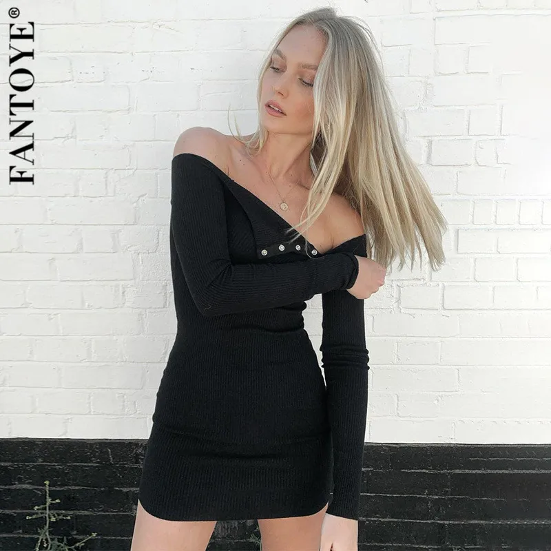 Женское облегающее платье FANTOYE мини в рубчик с длинным рукавом и открытыми
