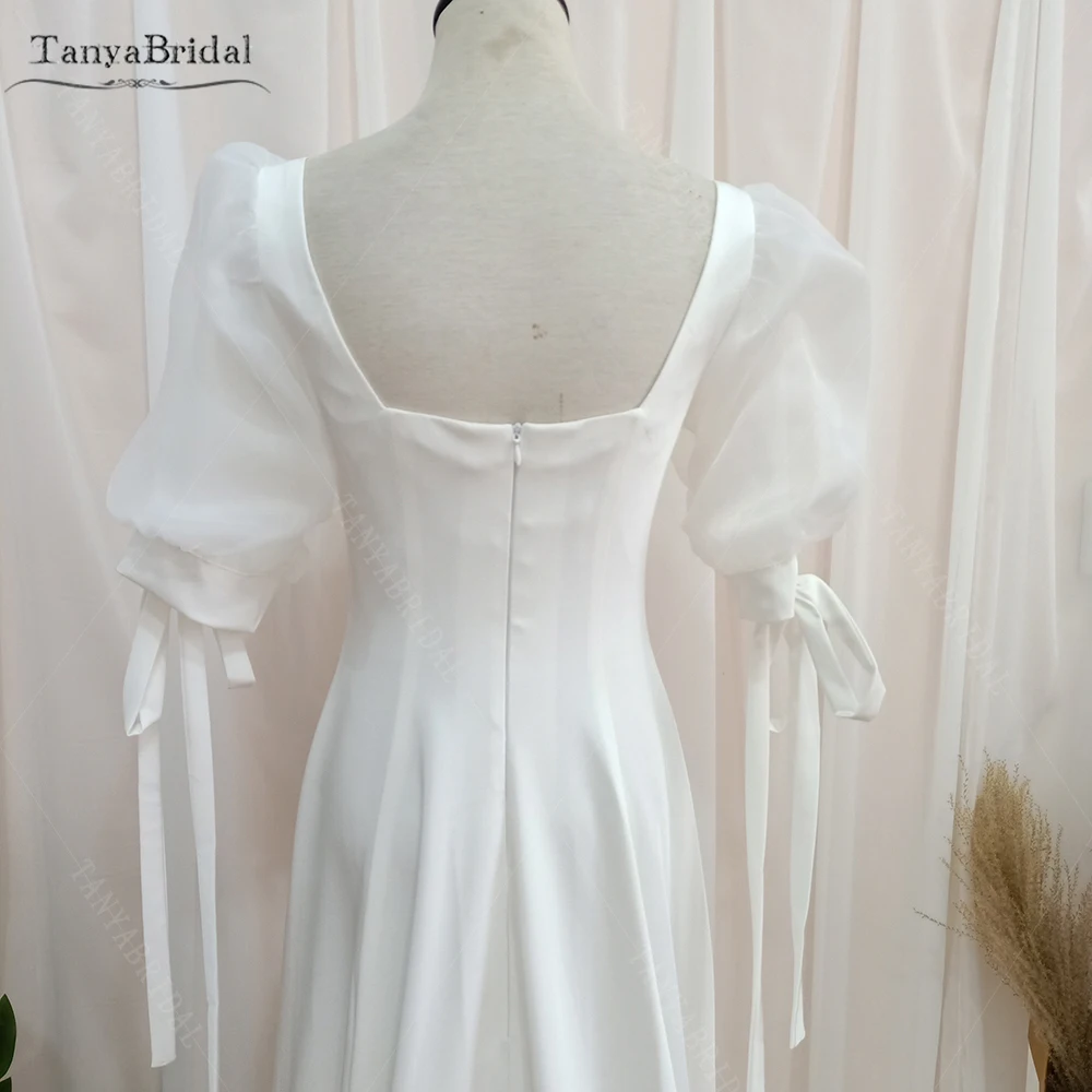 

Puffles Sleeve Vintage Wedding Dresses Square collar A Line Soft Satin Elegant Bridal Gowns Romantic de Noivas Chic Boho DW460