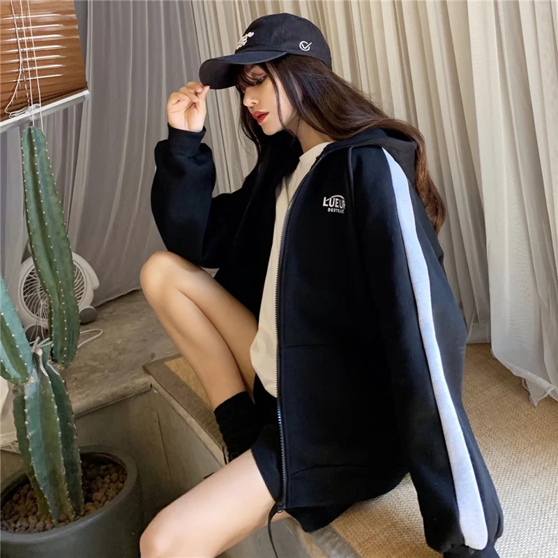 Цвет черный бежевый Толстовки с капюшоном и застежкой молнией Теплые женские