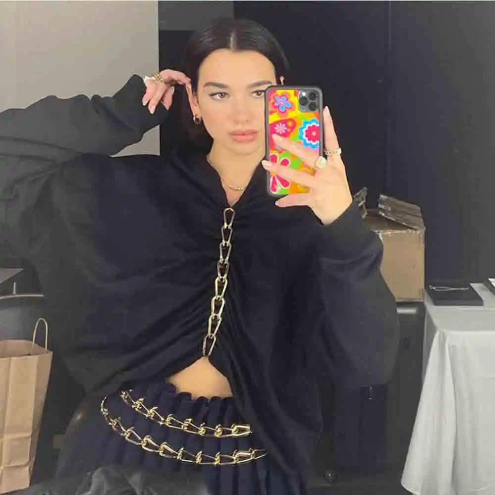 

Hooded Women Sweatshirts Metal Chain Ruched Long Sleeve Top Warm Autumn Sexy Casual Hoodies Women Pullovers Streetwear