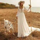 Женское свадебное платье It's yiiya, белое шифоновое платье с длинным рукавом, V-образным вырезом и кружевной аппликацией на лето 2021