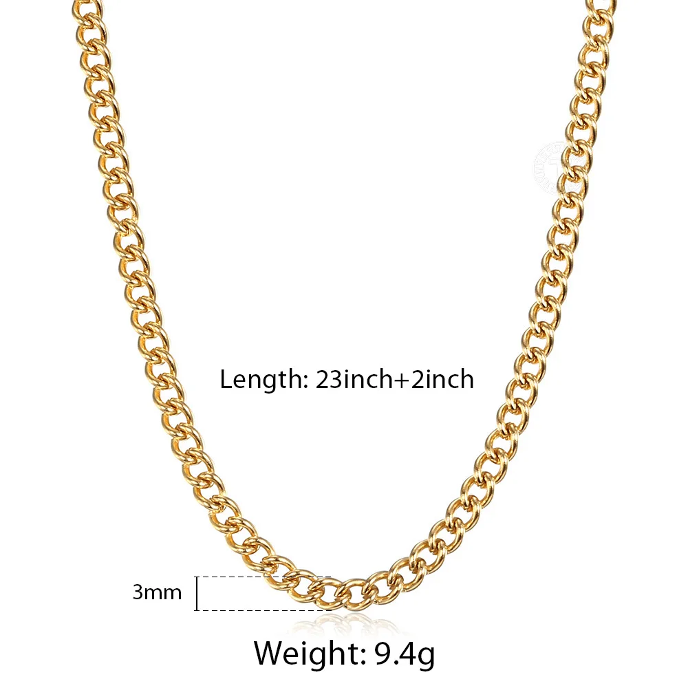 

3mm Gold Necklace Square A-Z Initial Letter Name Pendant Necklace for Men Women Stainless Steel Curb Chain Fashion Jewelry Gift