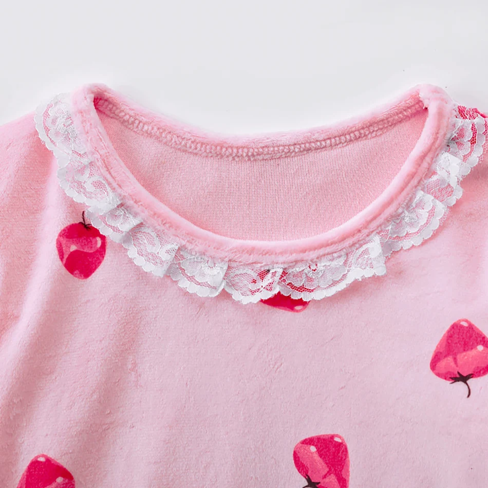 Spring Autumn Baby Girls Thin Flannel Pajama Set Cute Cartoon Lace Homewear Pyjamas Kids Casual Clothing Suit Children 1-6 Years