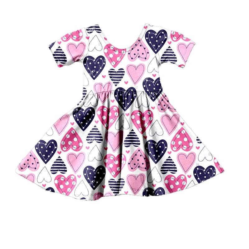 

Dropshipping Children New Style Dress Girls Valentine Day Print Pattern Baby Girl Outfits Kids Clothes Cotton Short Sleeve Dress