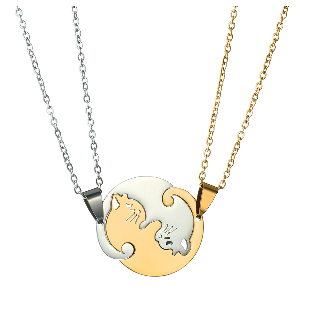 

1 Pair Couple Necklaces Set Best Friends Honey Lovers Cute Cat Pendant Charm Necklace Men Women Valentine's Day Jewelry Gift