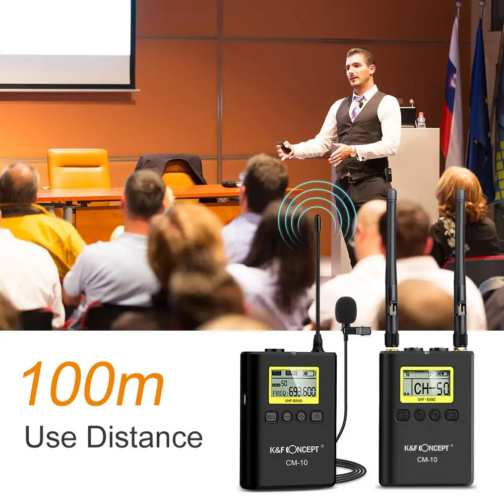 K& F концепция UHF 100M дистанционные беспроводные ПЕТЛИЧНЫЕ микрофон 100 каналов с 2 передатчиками+ 1 двухканальный приемник для CanonNikon