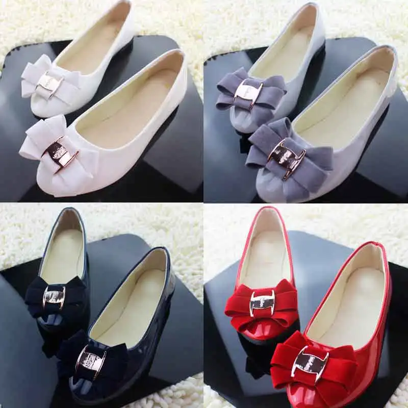 2021 Korean of spring and summer fashion sweet bow patent leather comfortable women's shoes flat large size 42 WSH2347 | Обувь