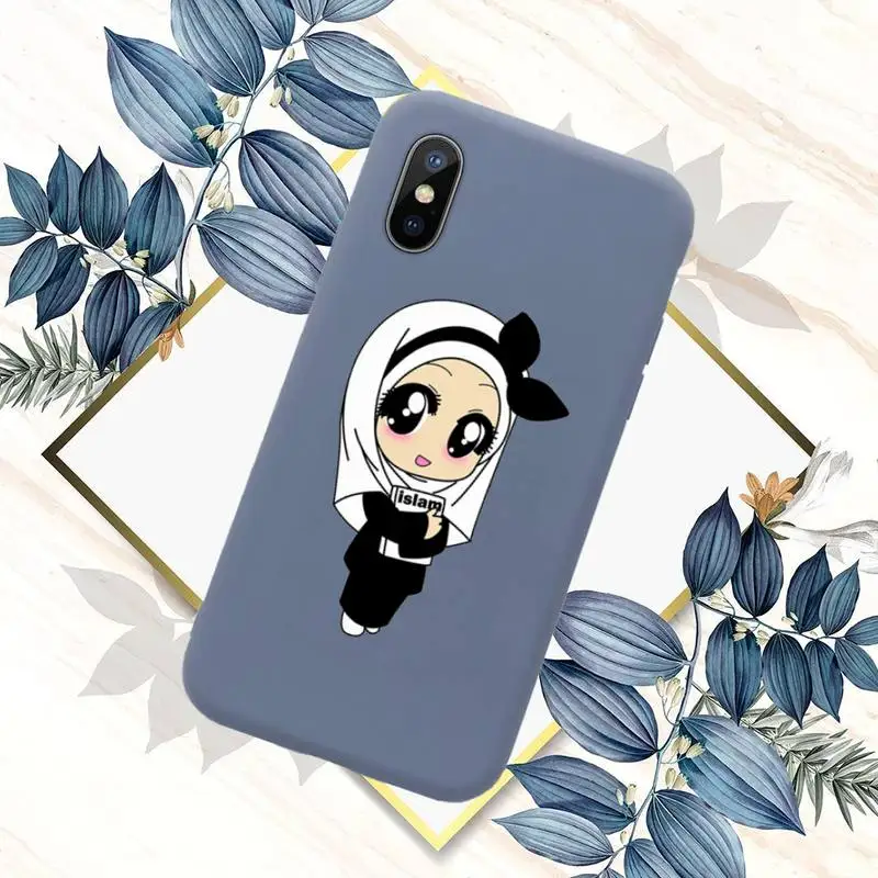 

Muslim Islamic Arabic Hijab Face Gril lovely Phone Case Candy Color for iPhone 6 7 8 11 12 s mini pro X XS XR MAX Plus