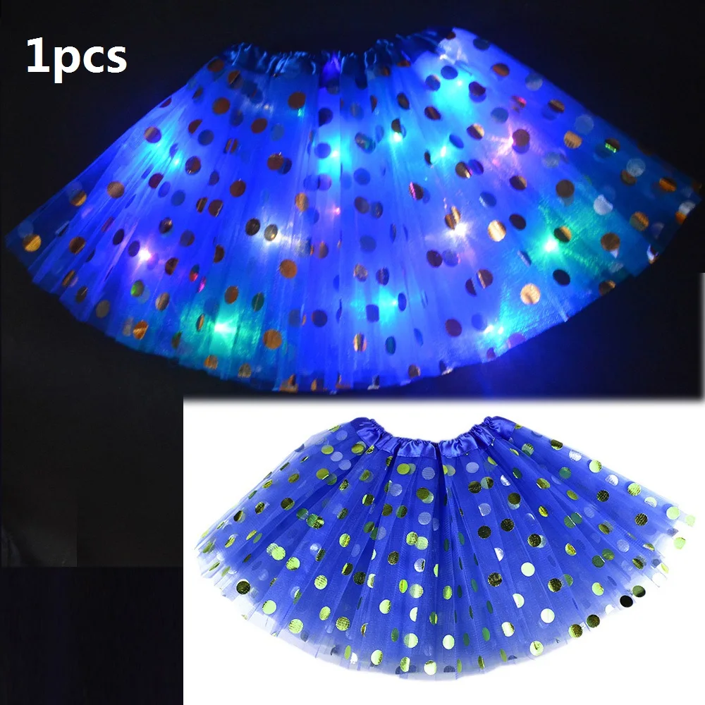 1pcs navy blue Светодиодный светильник в горошек с блестками, детская одежда танцевальная юбка-пачка, юбка-американка вечерние, для танцев, на Рождество, для детей от 3 до 12 лет - Цвет: 1pcs navy blue