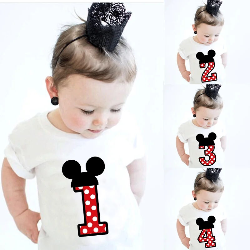 

Baby Boys Girls Birthday Party T-shirt 1 2 3 4 Years Cute Toddler Kids Cotton Summer Short Sleeve Cotton Tees Tops
