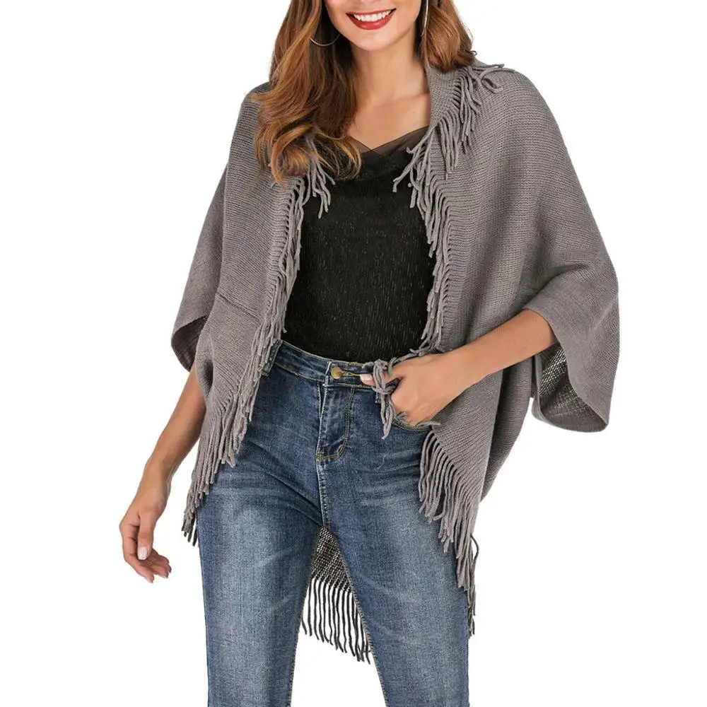 Весенне осенний плащ женский Мягкий Вязаный однотонный кардиган накидка шаль