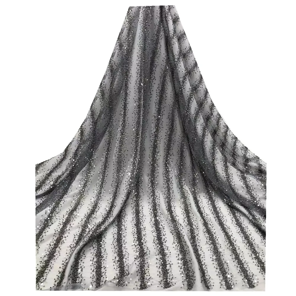 

Знаком 2021 Модный Дизайн бисера Африка Кружевная Ткань 5 ярдов блесток Тюль Ткань для свадьбы/вечернее платье/платье вечерние платья JH-306