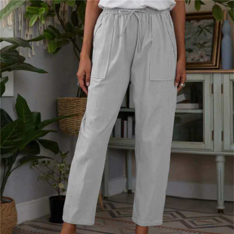 

Autumn Straight-Leg Pants Women's Pure Lace Up Korean Loose Pants Leisure High Waist Spring Long Daily Trousers Street Clothes