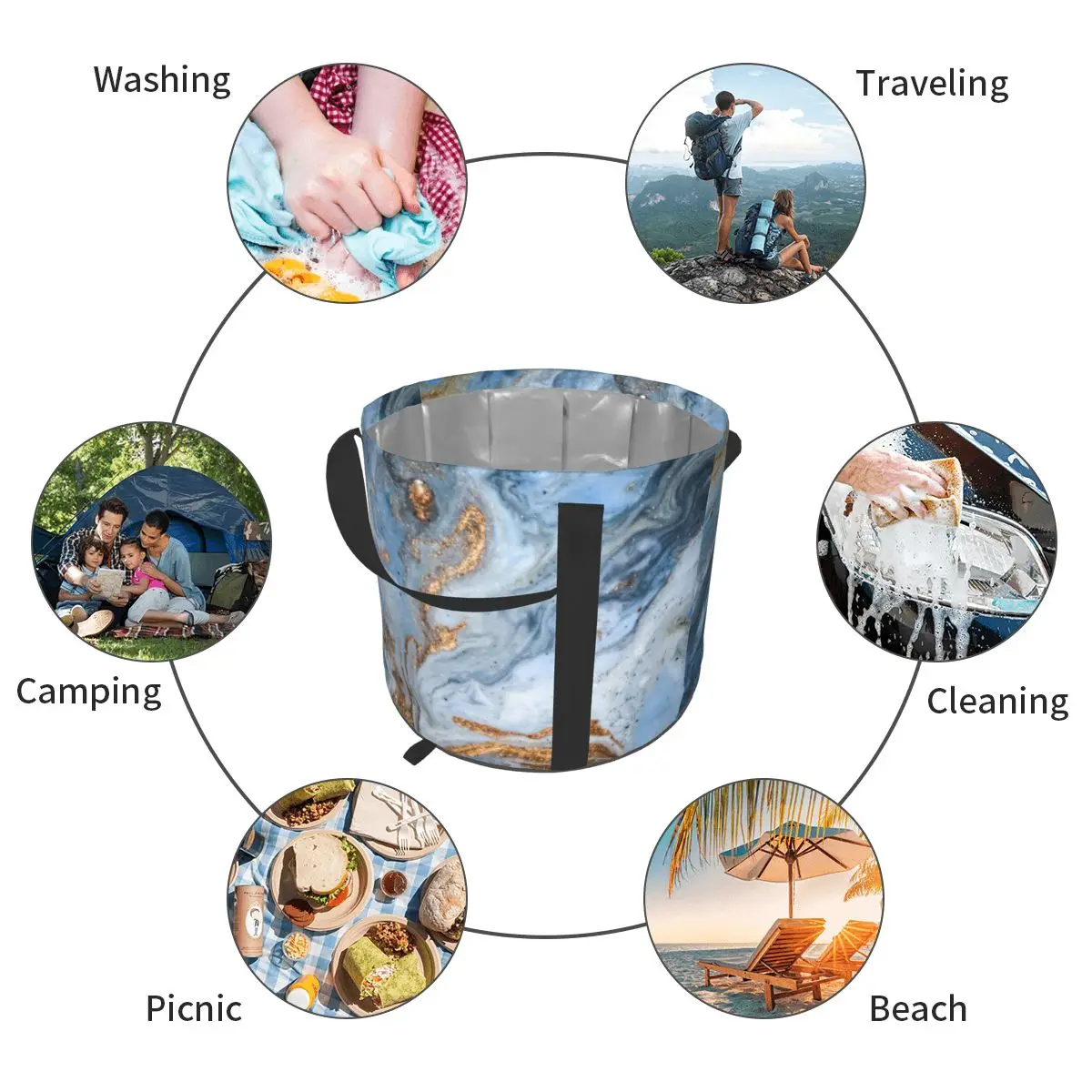 

Outdoor Collapsible Water Bag Blue Marble Texture Camping Foldable Water Containers Drinking Multifunction Storage Water Bottle