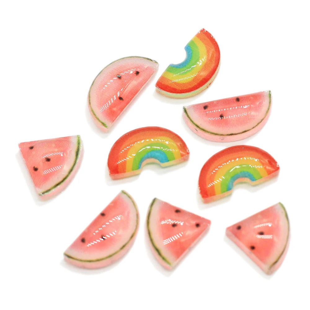 

100pcs Resin Watermelon Flat Back Cabochon Rainbow Watermelon Slice Charm For DIY Earrings Jewelry Accessories Embellishment