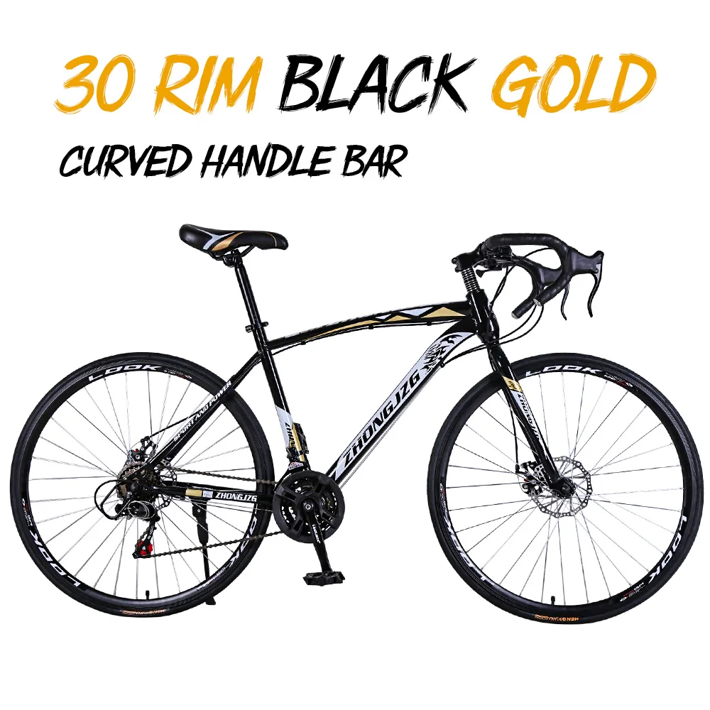 C Black Gold 30Rim Высокоуглеродистая сталь 30 обод шоссейный велосипед гоночный автомобиль 30 скоростей изгиб, двойной дисковый тормоз, 700C изменение скорости студенческий велосипед - Цвет: C Black Gold 30Rim