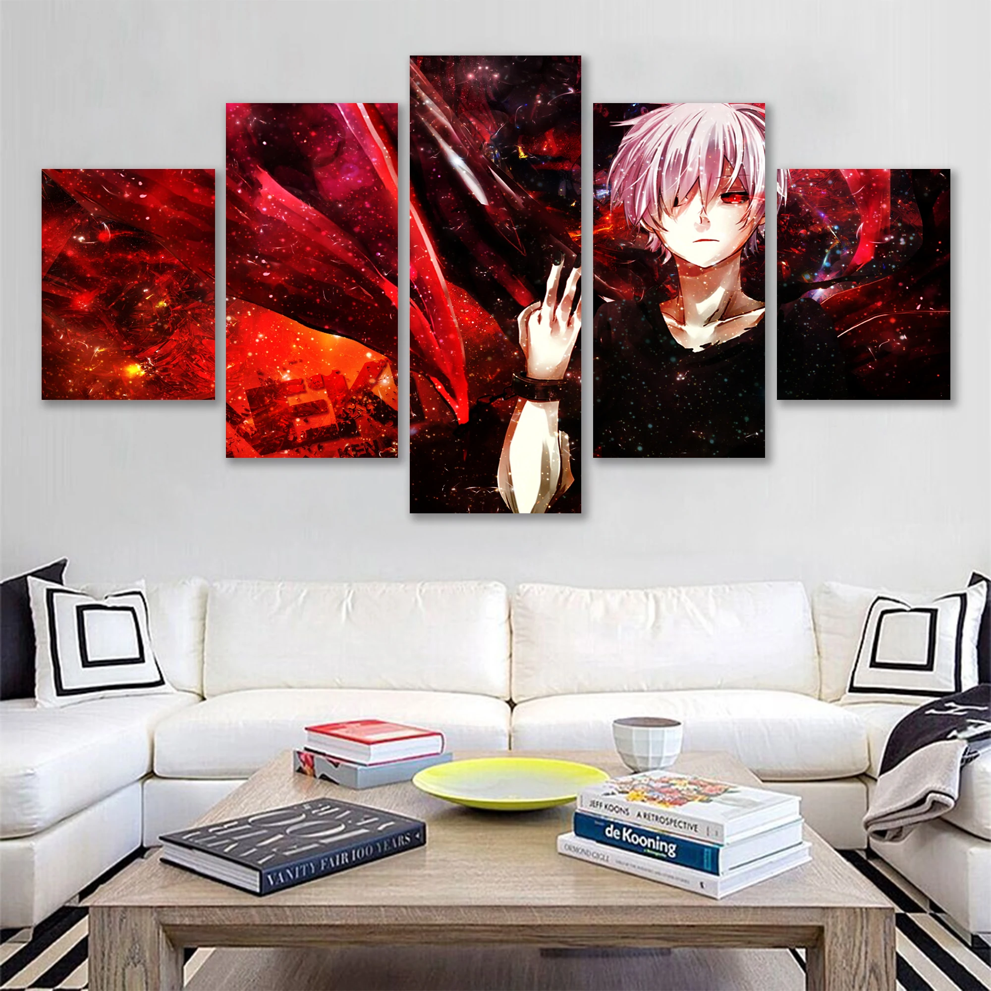 

Модульная картина для домашнего декора, HD печать, 5 панелей, Токийский Гуль, аниме, картины на холсте, Современная гостиная, бар, настенный пл...