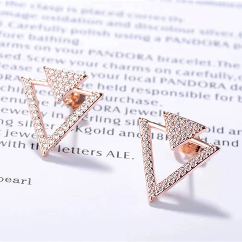 Buyee женские сережки гвоздики треугольник микро мозаичный Циркон 925 стерлингового