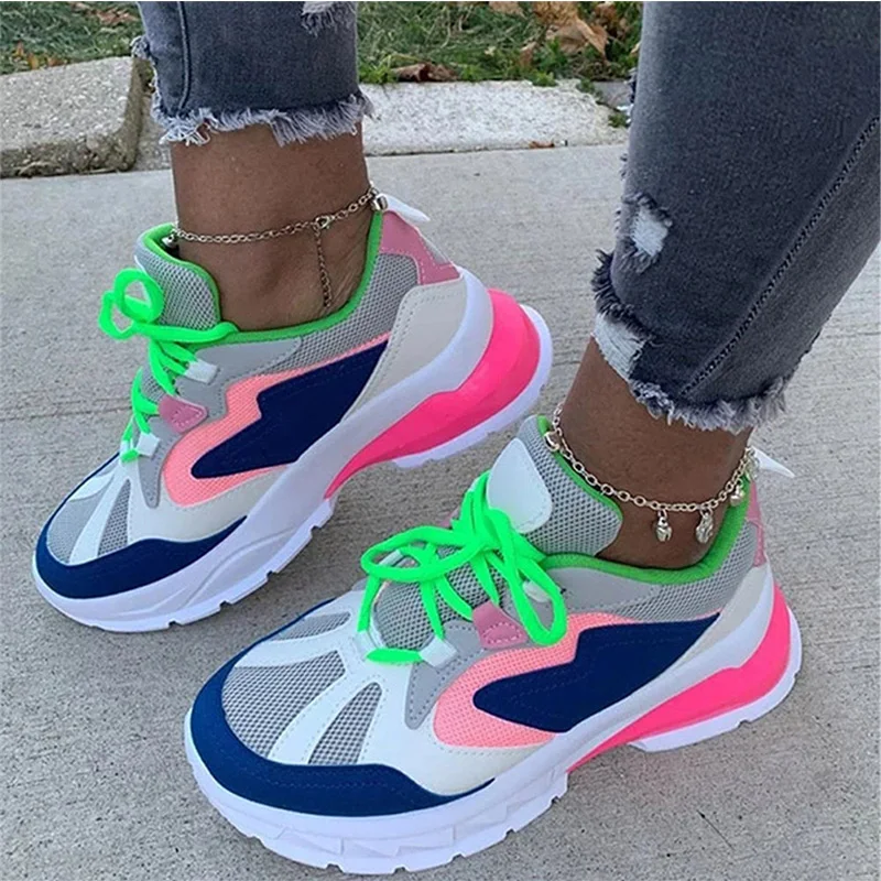 

Sneakers For Women Mixed Colors Vulcanized 2021 New Ladies Flat Platform Lace Up Sport Shoes Women Casual Footwear Big Size 43