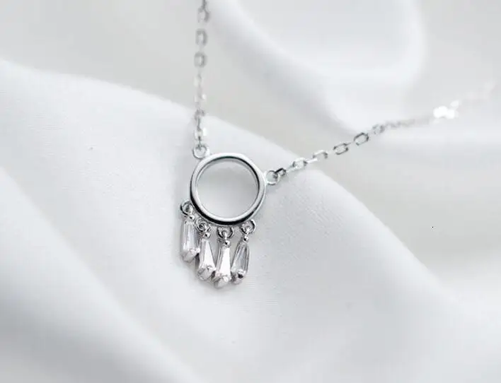 

Gift Women's 100% real 925 Sterling Silver Fine Jewelry Circle & Tassel Charms Necklace Pendant GTLX1619