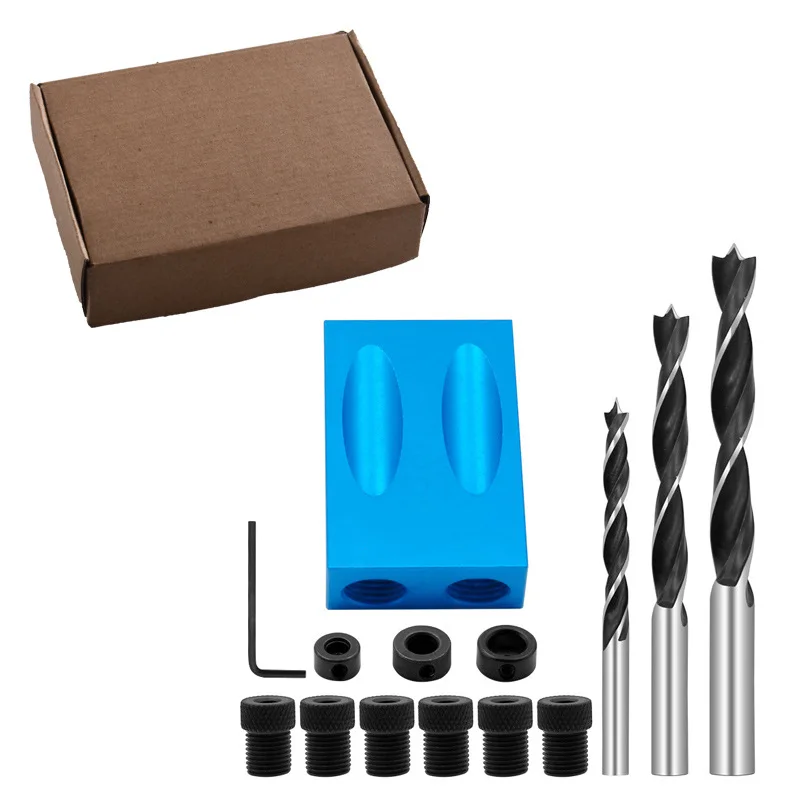 XKIY Blue Woodworking Oblique Hole Locator 15 Degrees Included Angle Furniture Punching Screw Holder Three-point Twist Drill Set |