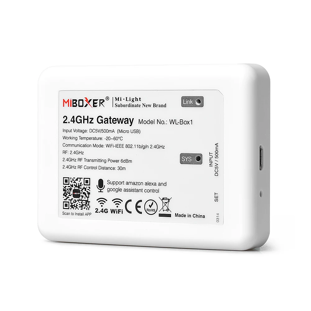 Шлюз Wi-Fi WL-Box1 2 4 ГГц Mi светильник совместим с контроллерами серии Miboxer Alexa и Google