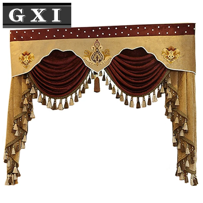 

GXI Luxury Jacquard Chenille Wave Shape Beading Valance Fabric for Curtains Coffee Roman Valance Home Decoration Finished Goods