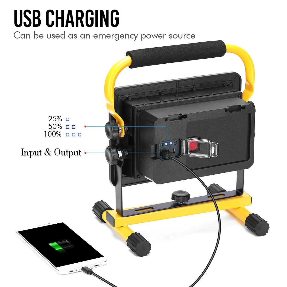 구매 USB 충전식 스포트라이트 LED 작업 조명 8 개 18650 배터리 전원 탐조등 캠핑 차고에 대 한 야외 비상 핸드 램프