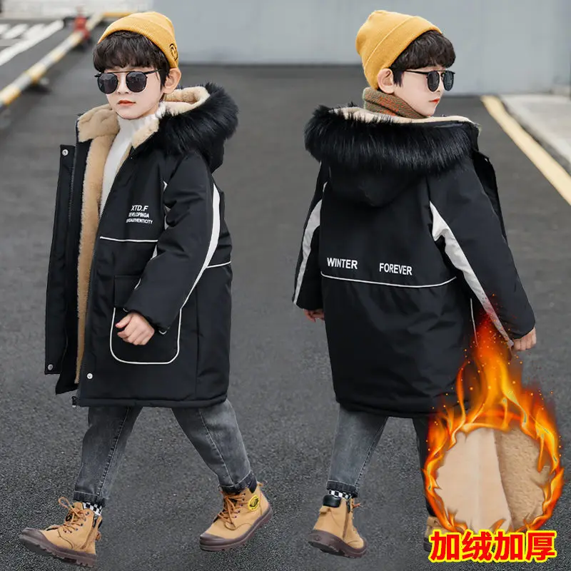 Зимнее пальто для мальчиков детское модное бархатное плотное теплое со съемными