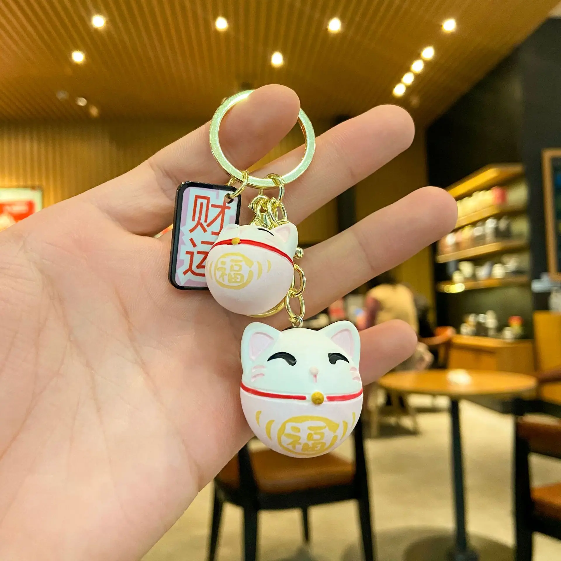 

Cute Cartoon Japanese Lucky Cat Keychain Maneki Neko Trinkets Phone Charms Car Bag Pendant Key Chain Pray Keyfob Couple Gifts Ho