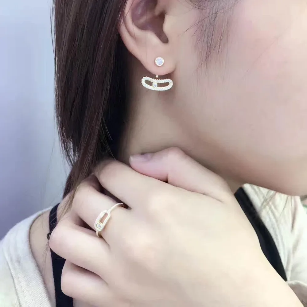 Перемещение камень серьги из коллекции moda mujer 2018 Элитный бренд дизайн 925 пробы