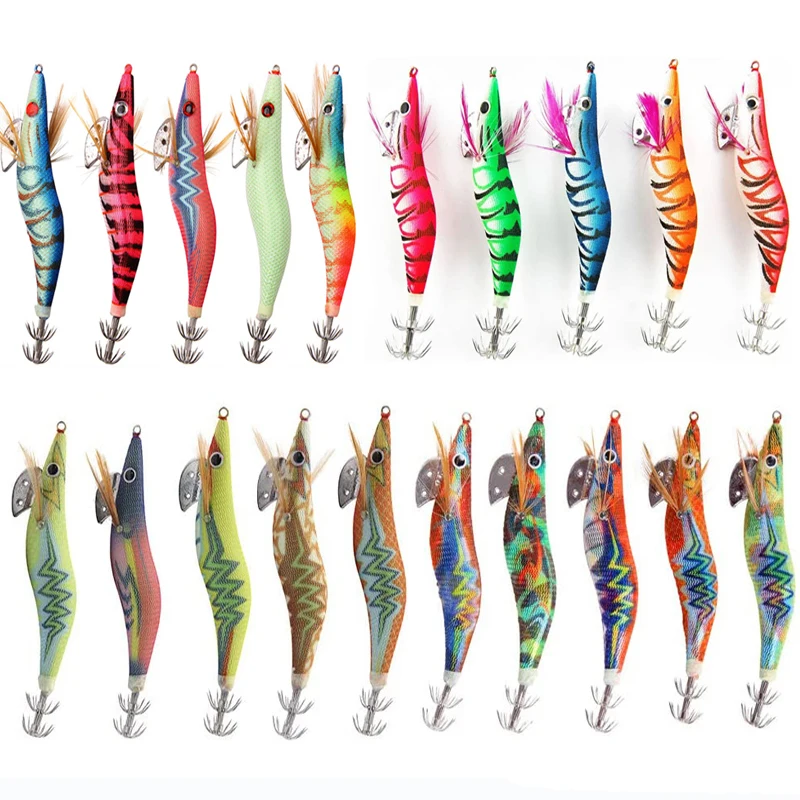 20 шт./лот приманка кальмар для ловли креветок деревянная светящиеся приманки