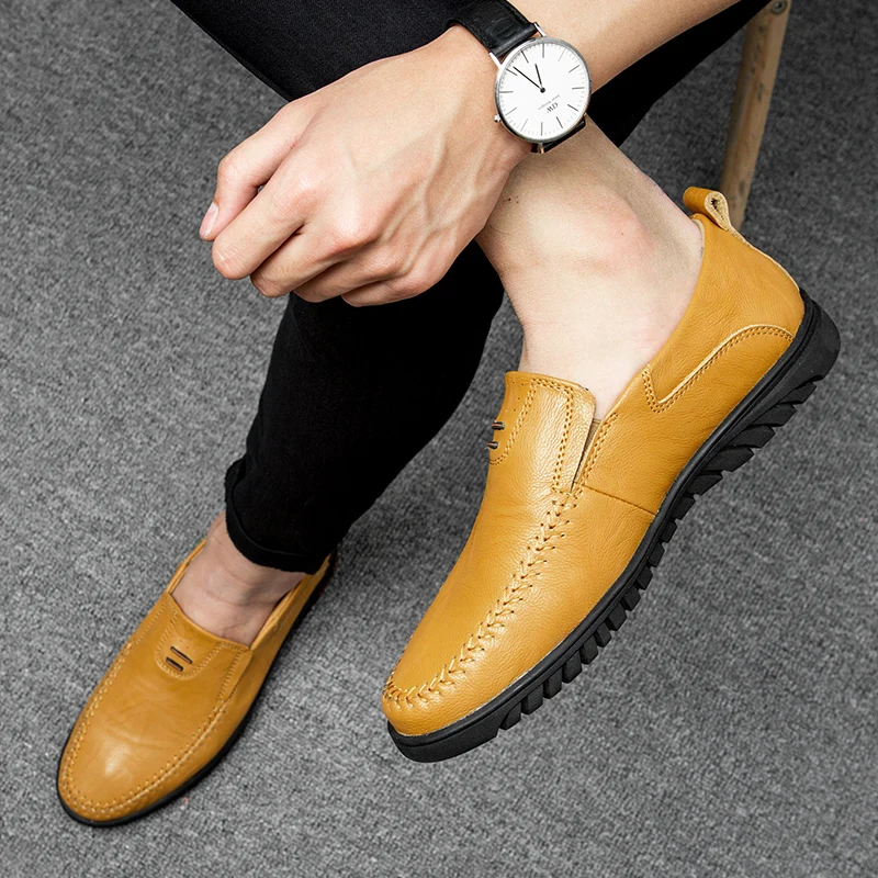 Genuine Leather Mens Loafers slip om n Luxury Brand Fashion Handmade Moccasins Men Casual Shoes outdoor Black Men's Boat | Обувь