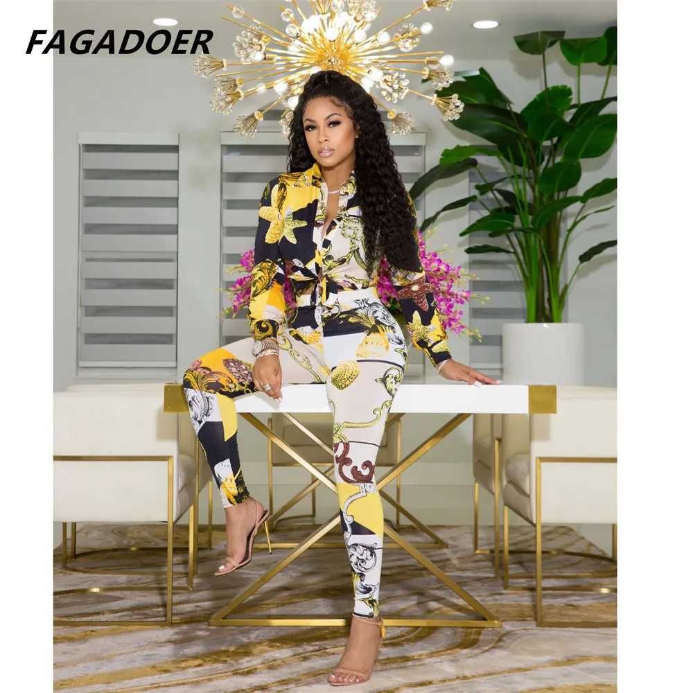 Осенняя Модная элегантная одежда Fagadoer 2021 блузка с длинным рукавом и принтом