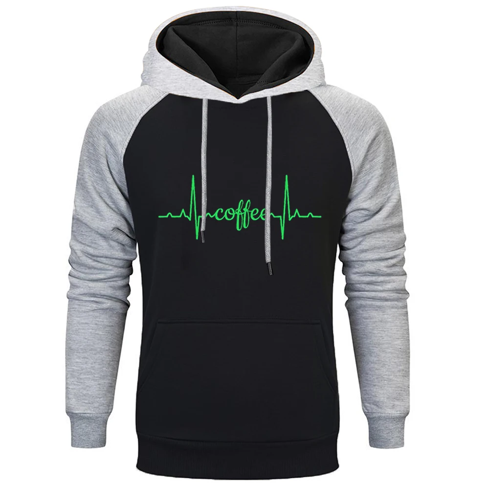 

Heartbeat Funny Print Heartbeat Coffee 2020 Autumn Men's Hoodies Raglan Hooded Sweatshirts Mens Casual Sportswear Streetwear