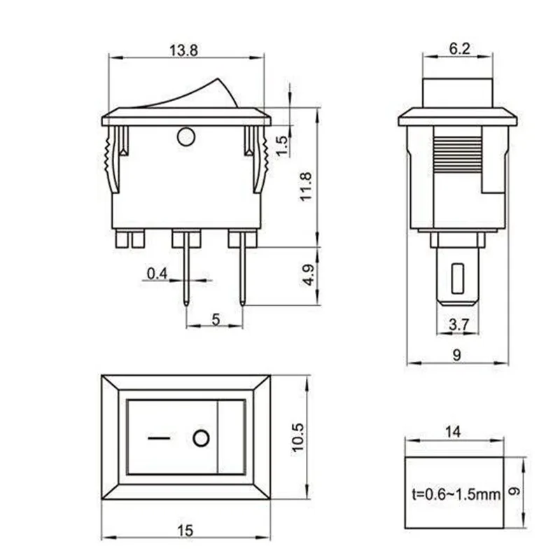 Кнопочный переключатель 10x15 мм SPST 2Pin 3A 250V KCD11 10 шт. кнопочный * 15 черный красный и